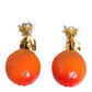 Dolce & Gabbana Gold Tone Brass Crystals Orange Lily Clip On Earrings