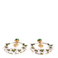 Dolce & Gabbana Gold Tone Brass Crystals Lily Resin Devotion Earrings