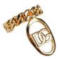 Dolce & Gabbana Gold Plated Open DG Logo Curb Chain Ring