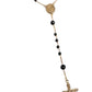 Dolce & Gabbana Gold Sterling Silver Black Beaded Rosary Chain Necklace