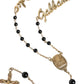 Dolce & Gabbana Gold Sterling Silver Black Beaded Rosary Chain Necklace