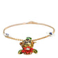 Dolce & Gabbana Gold Brass Leopard Flower Embellished Statement Necklace