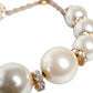 Dolce & Gabbana White Maxi Faux Pearl Beads Crystals Gold Chain Necklace