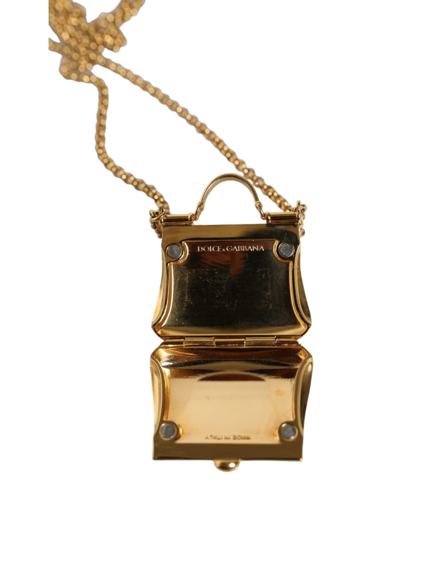 Dolce & Gabbana Gold Brass Chain Sicily Micro Bag Pendant Necklace