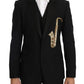 Dolce & Gabbana Elegant Black Three-Piece Suit with Saxophone Embroidery