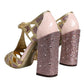 Dolce & Gabbana Pink Strass Crystals T-strap Sandals Shoes