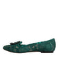 Dolce & Gabbana Green Lace Crystal Ballet Flats Loafers Shoes