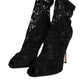 Dolce & Gabbana Black Lace Stretch Heels Mid Calf Boot Shoes