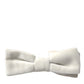 Dolce & Gabbana White Suede Cotton Adjustable Neck Men Bow Tie