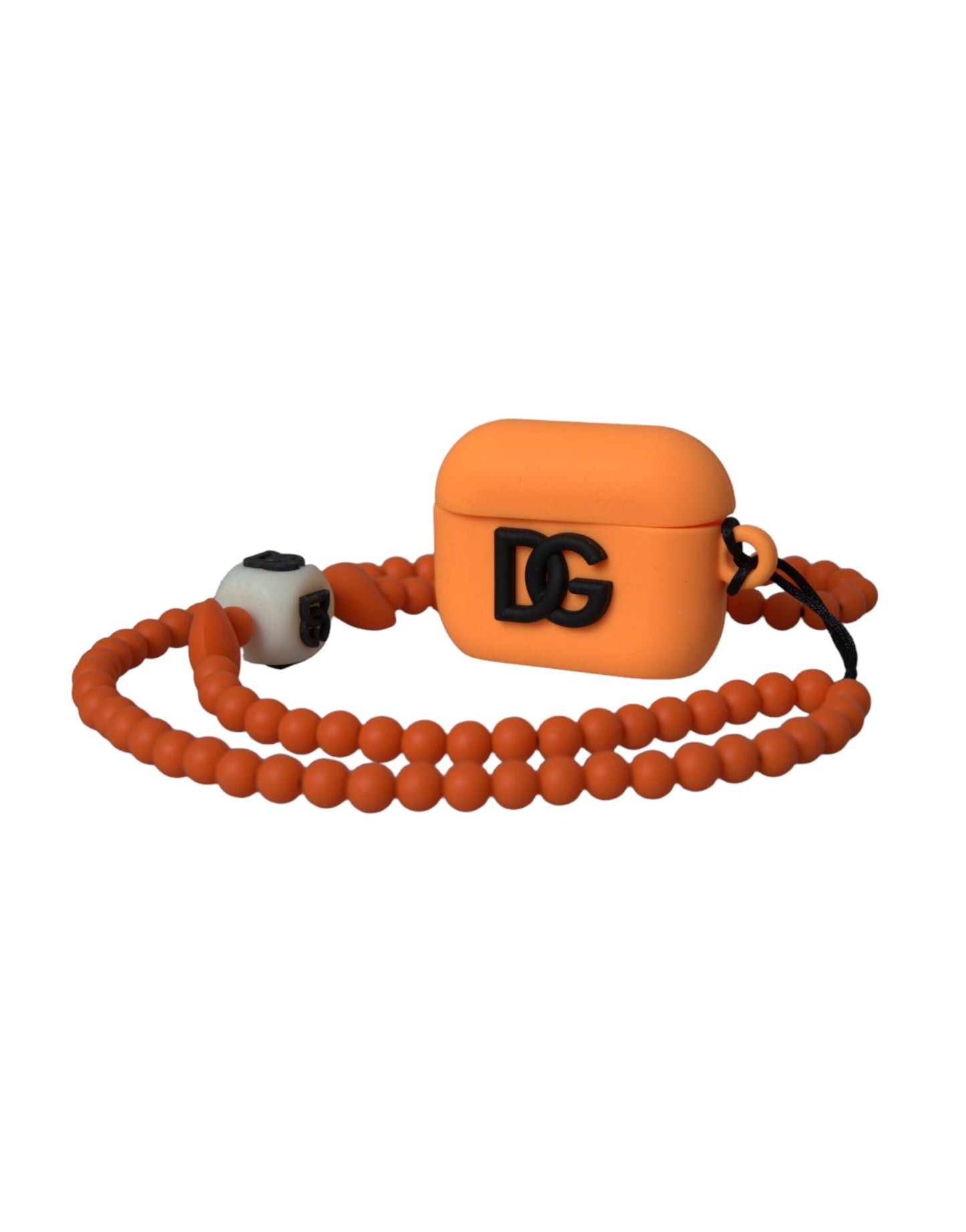 Dolce & Gabbana Orange Silicone Rubber Logo Beaded Strap Airpods Case