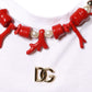 Dolce & Gabbana White Cotton Necklace Embellished T-shirt