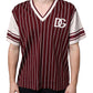 Dolce & Gabbana Maroon Stripes Cotton Logo V-neck T-shirt