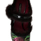 Dolce & Gabbana Black Purple Tulip Print Fur Mary Janes Pumps