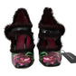 Dolce & Gabbana Black Purple Tulip Print Fur Mary Janes Pumps