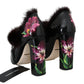 Dolce & Gabbana Black Purple Tulip Print Fur Mary Janes Pumps