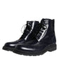 Made in Italy Black Leather Lace Up Mid Calf Boots Shoes