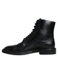 Dolce & Gabbana Black Leather Lace Up Mid Calf Boots Shoes