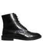 Dolce & Gabbana Black Leather Lace Up Mid Calf Boots Shoes