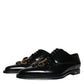 Dolce & Gabbana Black Leather Crystal Lace Up Formal Shoes