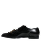 Dolce & Gabbana Black Leather Crystal Lace Up Formal Shoes