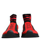 Dolce & Gabbana Red Black Fabric High Top Sorrento Sneakers Shoes