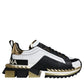 Dolce & Gabbana White Gold Black Leather SUPER KING Sneakers Shoes