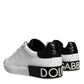 Dolce & Gabbana Black Leather Logo Portofino Sneaker Shoes