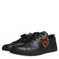 Dolce & Gabbana Black Leather Heart Low Top Casual Sneaker Shoes