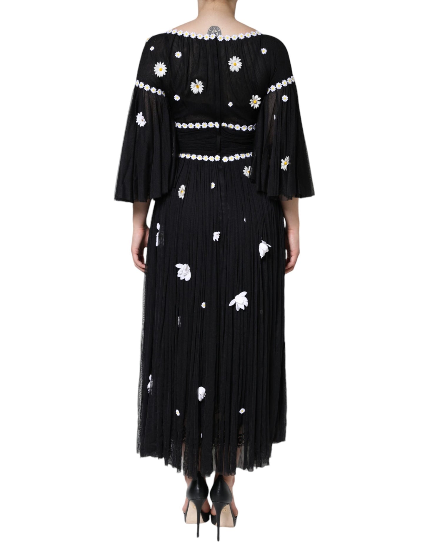 Dolce & Gabbana Black Silk Daisy A-line Long Maxi Dress