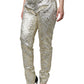 Dolce & Gabbana Gold Cotton Floral Jacquard Tapered Pants