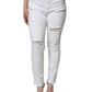 Dolce & Gabbana White Cotton Stretch Tattered Skinny Jeans