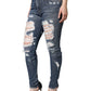 Dolce & Gabbana Blue Cotton Stretch Tattered Skinny Jeans