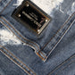 Dolce & Gabbana Blue Cotton Stretch Tattered Skinny Jeans