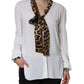 Dolce & Gabbana White Ascot Collar Long Sleeve Top Blouse