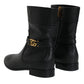 Dolce & Gabbana Black Leather Logo Mid Calf Boots Shoes