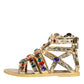 Dolce & Gabbana Gold Leather Crystal Gladiator Sandals Flats Shoes