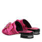 Dolce & Gabbana Pink Black Crystal Slides Sandals Shoes