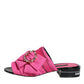 Dolce & Gabbana Pink Black Crystal Slides Sandals Shoes