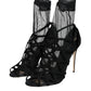 Dolce & Gabbana Black Tulle Stretch Heels Sandals Shoes