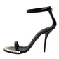 Dolce & Gabbana Black Keira Leather Faux Pearl Sandals Heels Shoes