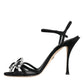 Dolce & Gabbana Black Leather Crystal Bow Heels Sandals Shoes