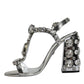 Dolce & Gabbana Silver Leather T-strap Crystal Sandals Shoes