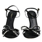 Dolce & Gabbana Black Leather Crystal Bow Heels Sandals Shoes