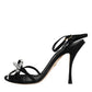 Dolce & Gabbana Black Leather Crystal Bow Heels Sandals Shoes