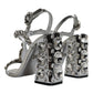 Dolce & Gabbana Silver Leather T-strap Crystal Sandals Shoes