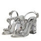 Dolce & Gabbana Silver Leather T-strap Crystal Sandals Shoes