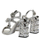 Dolce & Gabbana Silver Leather T-strap Crystal Sandals Shoes