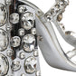 Dolce & Gabbana Silver Leather T-strap Crystal Sandals Shoes