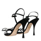 Dolce & Gabbana Black Leather Crystal Bow Heels Sandals Shoes