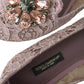 Dolce & Gabbana Pink Lace Crystal Ballet Flats Loafers Shoes